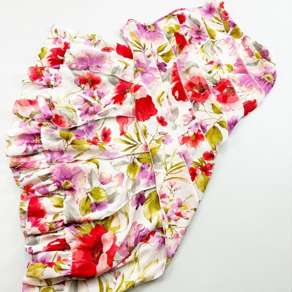 Z STUDIO Watercolor Floral Shift Dress SZ 12 Ruffled Semi-Sheer Pretty Feminine - Picture 2 of 11